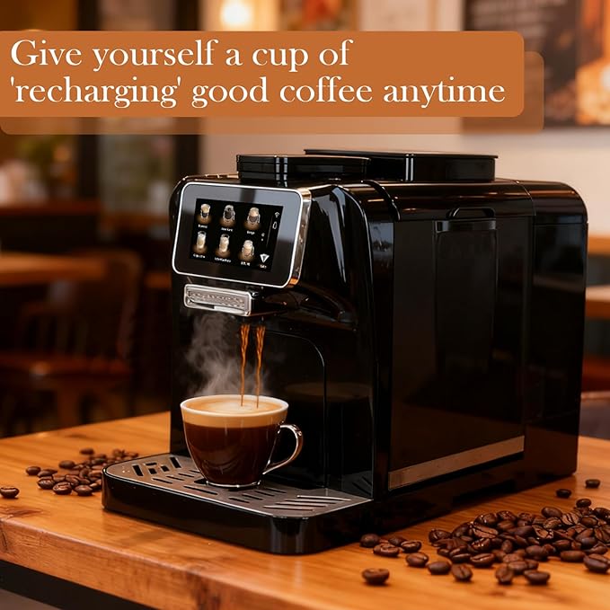 Fully Automatic Espresso Coffee Machine with Milk Cooler 4.3" Touchscreen Dual Heating 11 One Touch Beverages Adjustable Grinder & Milk Frother WiFi Smart Control