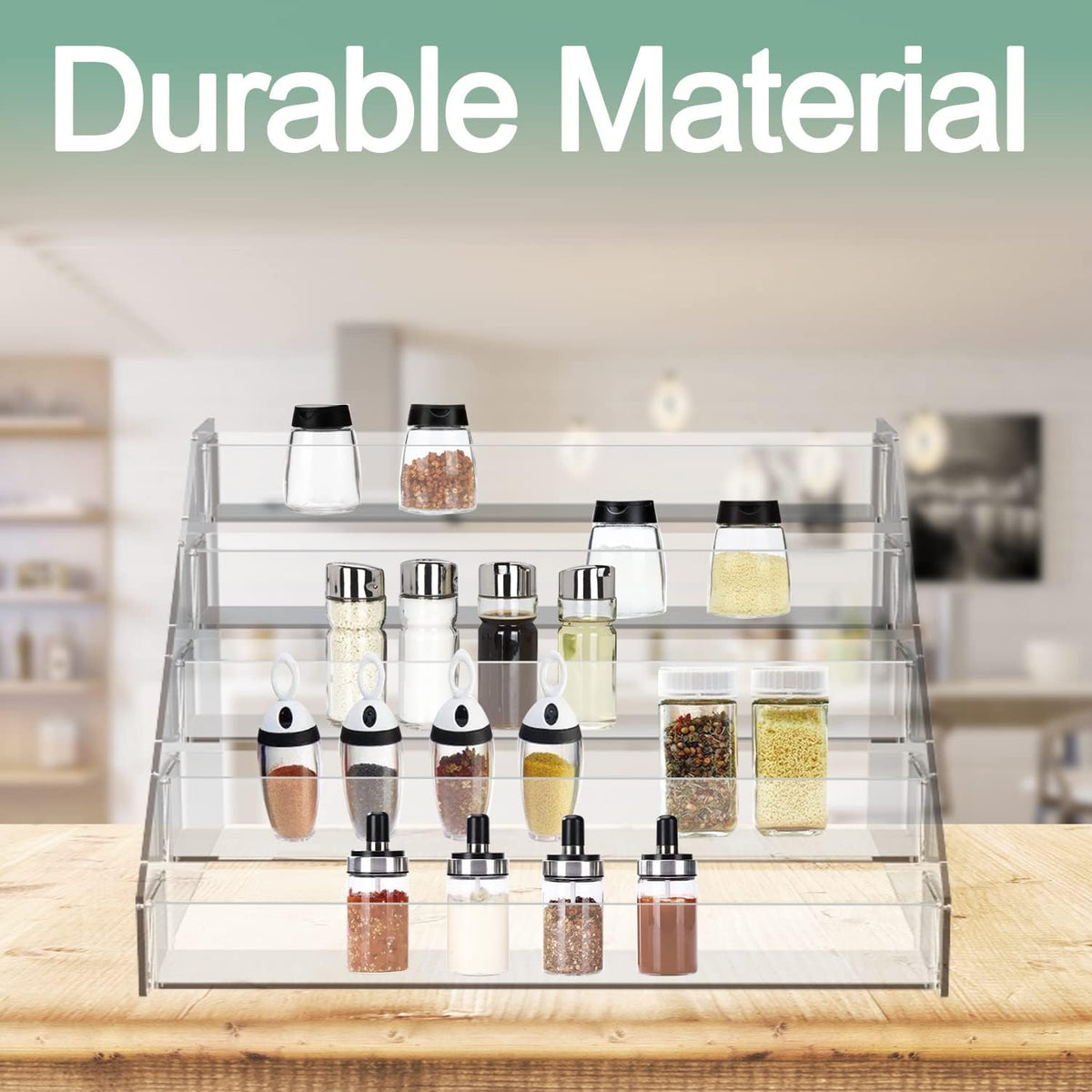 WUIVIUT Spice Rack Organizer For Cabinet, 1 4/5 in/Tier Acrylic Tiered Spice Shelf Can Storage Organizer for Kitchen Pantry Countertop