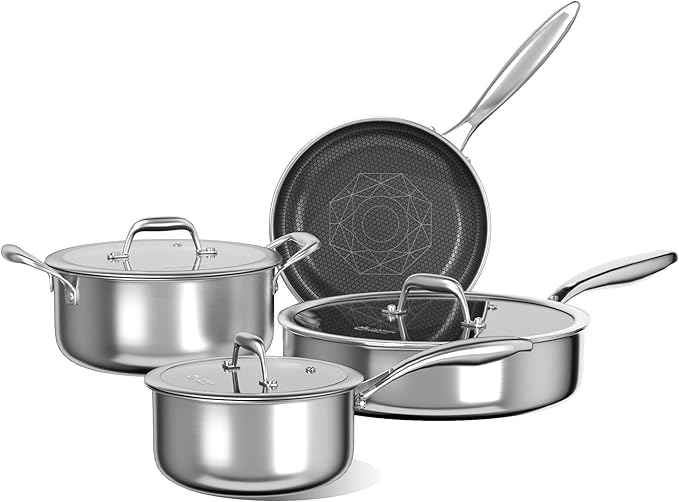 COOKER KING 7 PCS Stainless Steel Cookware Set, Pots and Pans Set Non Stick, Hybrid Cookware,Non-Stick Frying Pan, Saucepan, Saute Pan & Stockpot, Non-Toxic, Oven Safe, Induction Compatible