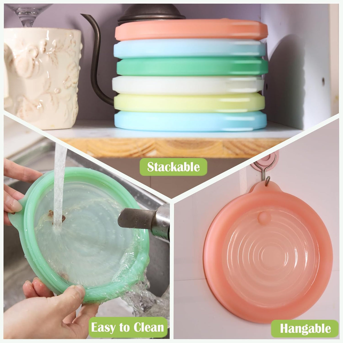 Silicone Reusable Vacuum-Seal Storage Containers for Fridge,Fresh Fruit,Vegetables,Garlic,Onions,Lemons,Potatoes,Meat,for Microwave Oven Heating,Freezer,Dishwasher,Avocado Saver,Tomato Holder,5 Pack