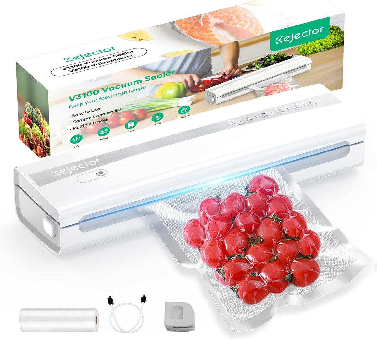 Vacuum Sealer Machine With Vacuum Sealer Bags, Dry/Moist Compact Full Automatic Food Sealer, Air Sealer Machine with Vacuum Seal Rolls, Bag Cutter,