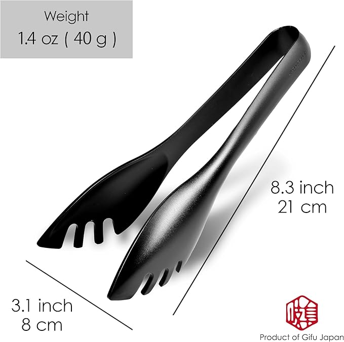 Seki Japan Stylish Kitchen Tool, Flexible Non Stick Heat Resistant Nylon Food Tong, Cooking Serving Pasta Tongs, for Spaghetti, Salad, BBQ, Grilling and Frying