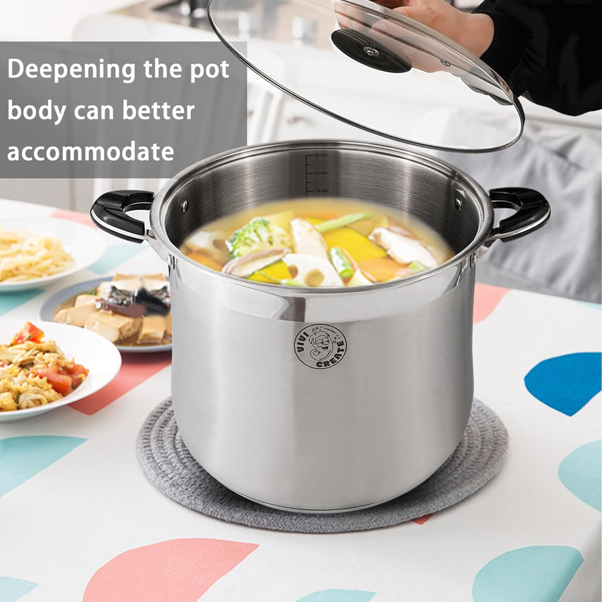 VivicreateStainless Steel Stock Pot with Lid for Induction Cooking Boiling Pasta Stew Soup Large Capacity Cookware with Handles for Kitchen Spaghetti Olla Olla de Acero Inoxidable (11.5 QT)