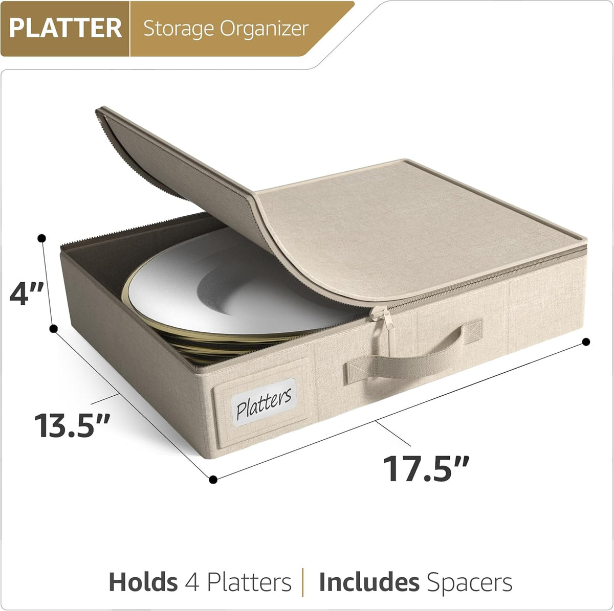 China Storage Containers - Hard Shell, Handles & Felt Dividers - Serving Platter Storage Rack & Organizer - Christmas Platter Storage