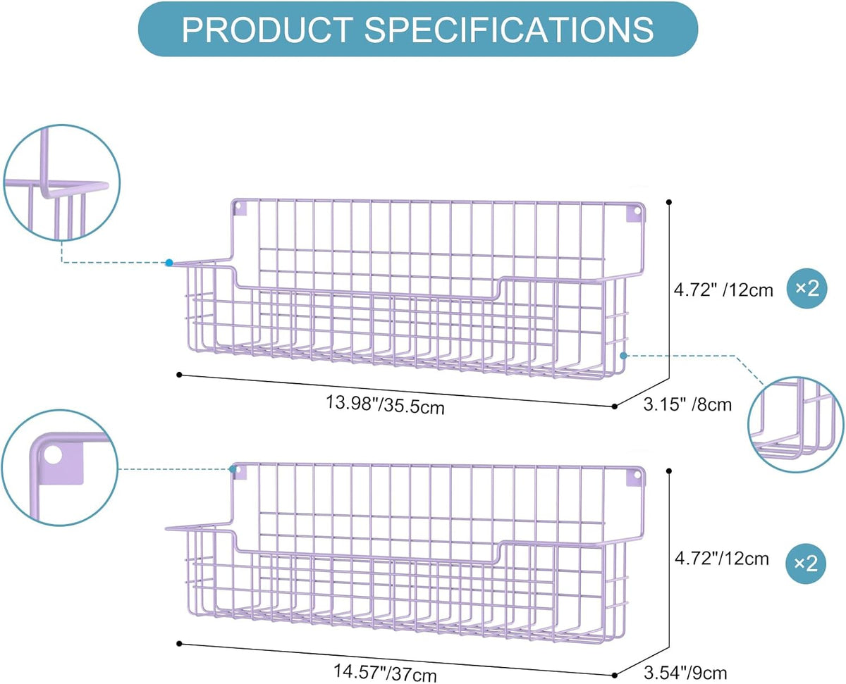 Spice Rack Wall Mount, Spice Organizer for Cabinet & Pantry Door, Set of 4 Hanging Spice Rack Saving Space for Kitchen, Purple