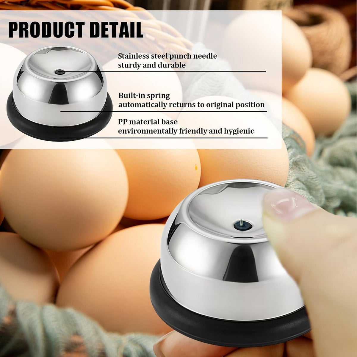 Egg Piercer for Raw Eggs, Stainless Steel Needle Egg Punch Tool with Black Anti-Slip Base to Get Good Hard Boiled Eggs for Home and Commercial Kitchen Use