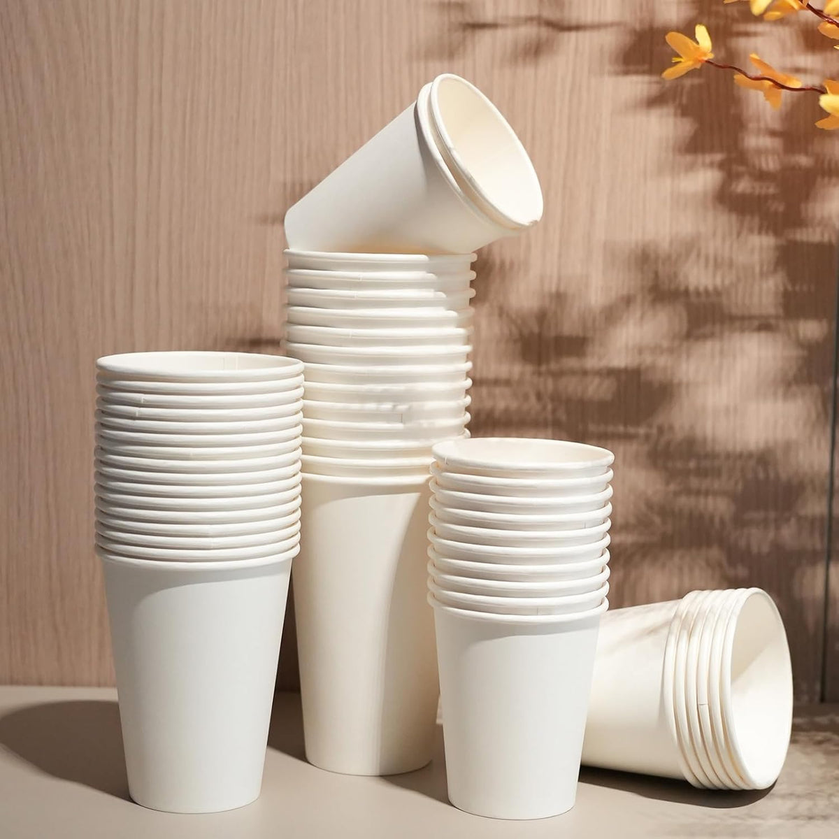 100 count 12 oz Coffee Cups, Leak-Proof Paper Cups 12 oz, Sturdy White Disposable Paper Coffee Cups for Cold and Hot Drinks