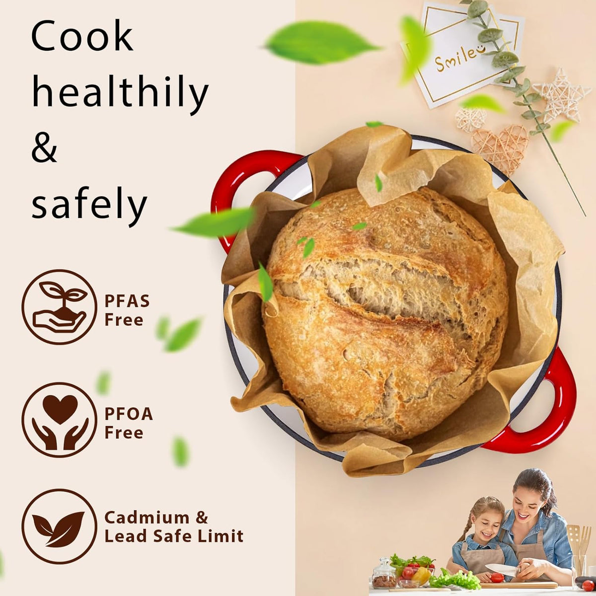 Romswi Enameled Cast Iron Dutch Oven Set - 3qt & 5.5qt Dual Combo - 7-Layer Professional Grade Dutch oven pot with lid - Oven Safe for Braising, Stews, Roasting, Bread Baking - Red Bread Dutch Oven