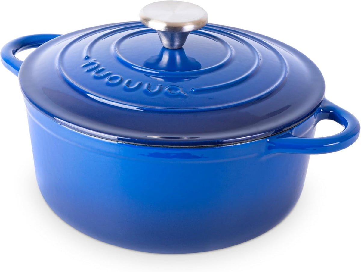 Cast Iron Dutch Oven with Lid – Non-Stick Ovenproof Enamelled Casserole Pot – Sturdy Dutch Oven Cookware – Dark Blue, 3.1-Quart, 22cm – by Nuovva