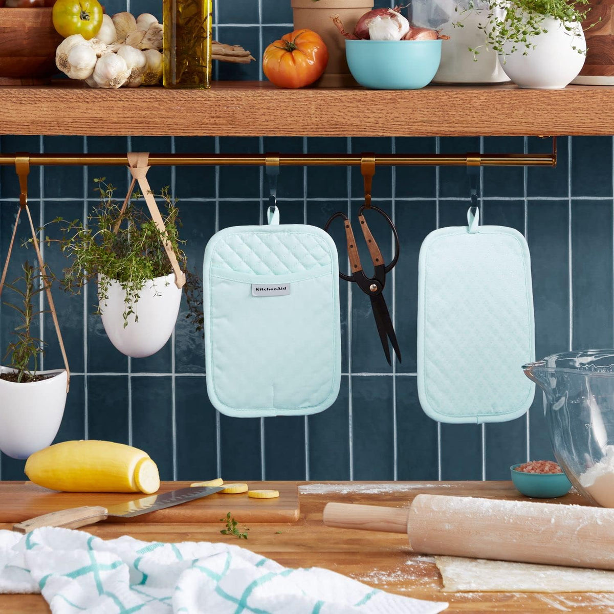 KitchenAid Asteroid Pot Holder 2-Pack Set, Mineral Water, 7"x10"