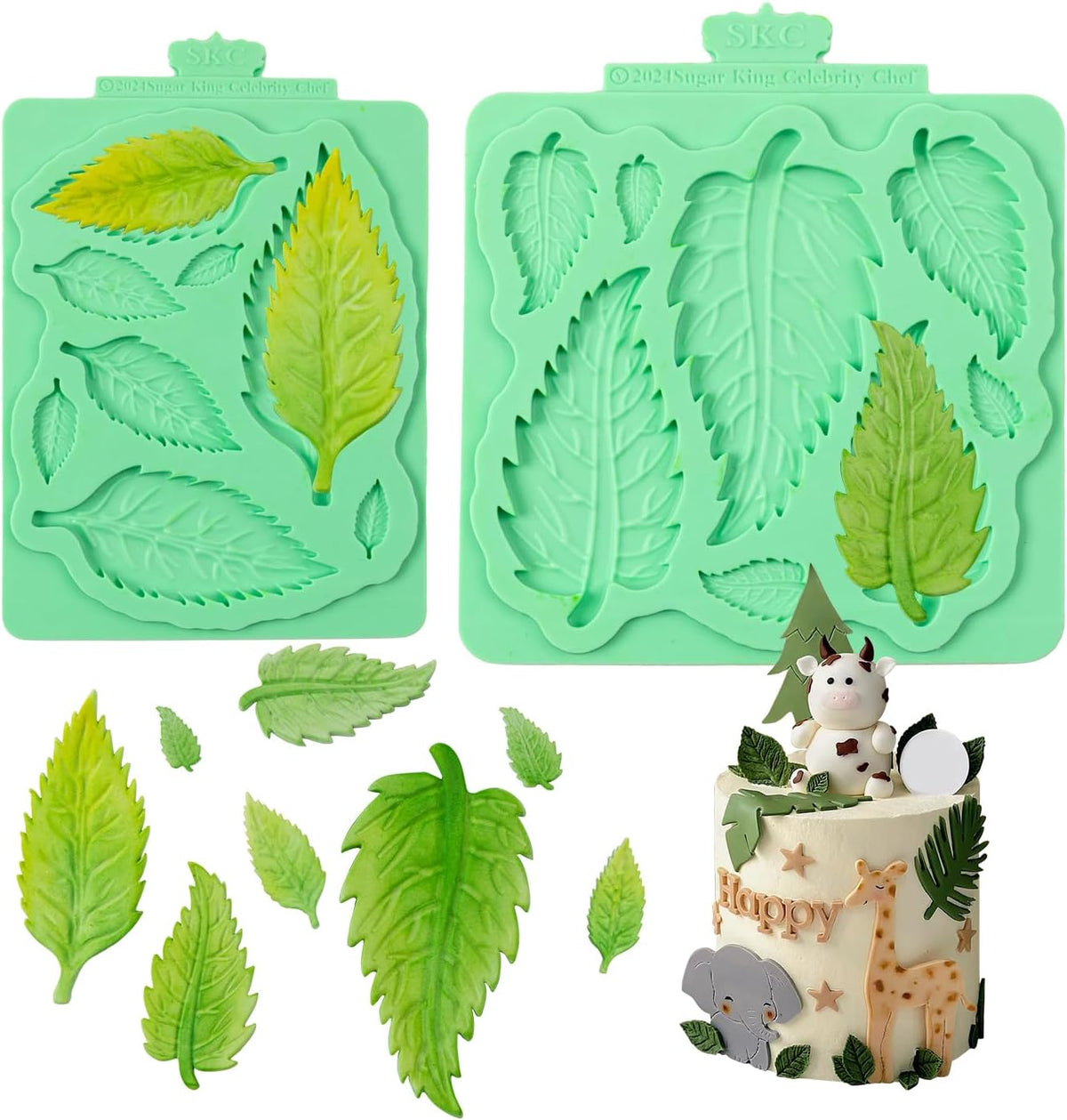 KALAIEN Leaf Molds Silicone,Leaves Chocolate Mold Leaf Fondant Molds Silicone for Clay Crafts Air Dry,3D Candy Gumpaste Moulds Set of 2