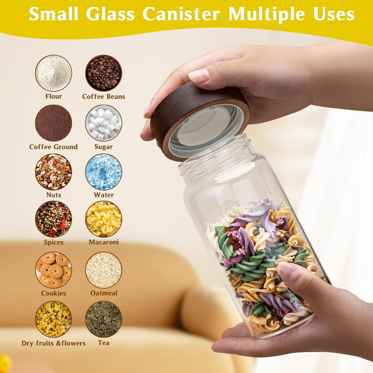 Glass Coffee Jars with Top Screw Lid Round Food Storage Canister Clear Glass Jar for Pantry Sugar Tea Coffee Bean Spice Nuts Cookies Bath Salts (2×550ml(18oz))
