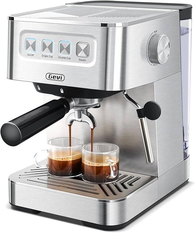 Gevi Espresso Machine with 58mm Portafilter & Milk Frother, 20 Bar Compact Expresso Machines for Home, Professional Espresso Coffee Machines for Cappuccino & Latte, Stainless Steel (Silver)