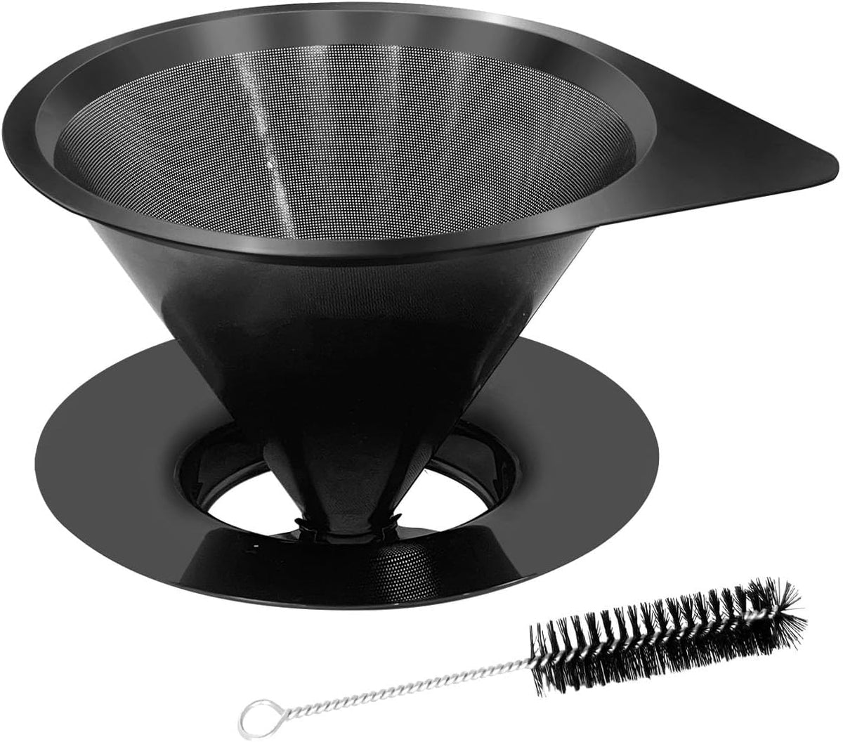 LHS Pour Over Coffee Dripper Reusable Coffee Filter Paperless Coffee Filter Stainless Steel Pour Over Coffee Maker Cone Coffee Dripper for 1-2 Cup,Black