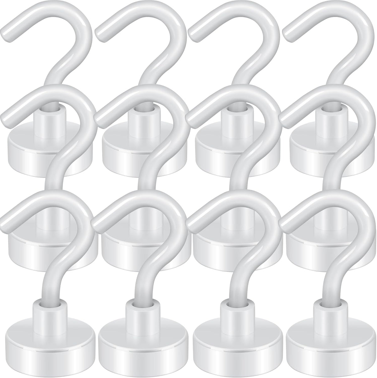 Neosmuk Magnetic Hooks, Cruise Ship Essentials, 30lb+ Heavy Duty Magnetic Hooks for Cruise Cabins, Refrigerator, Grill, Hanging, and Travel | Extra Strong Must-Haves Magnet Hook(White,Pack of 12)