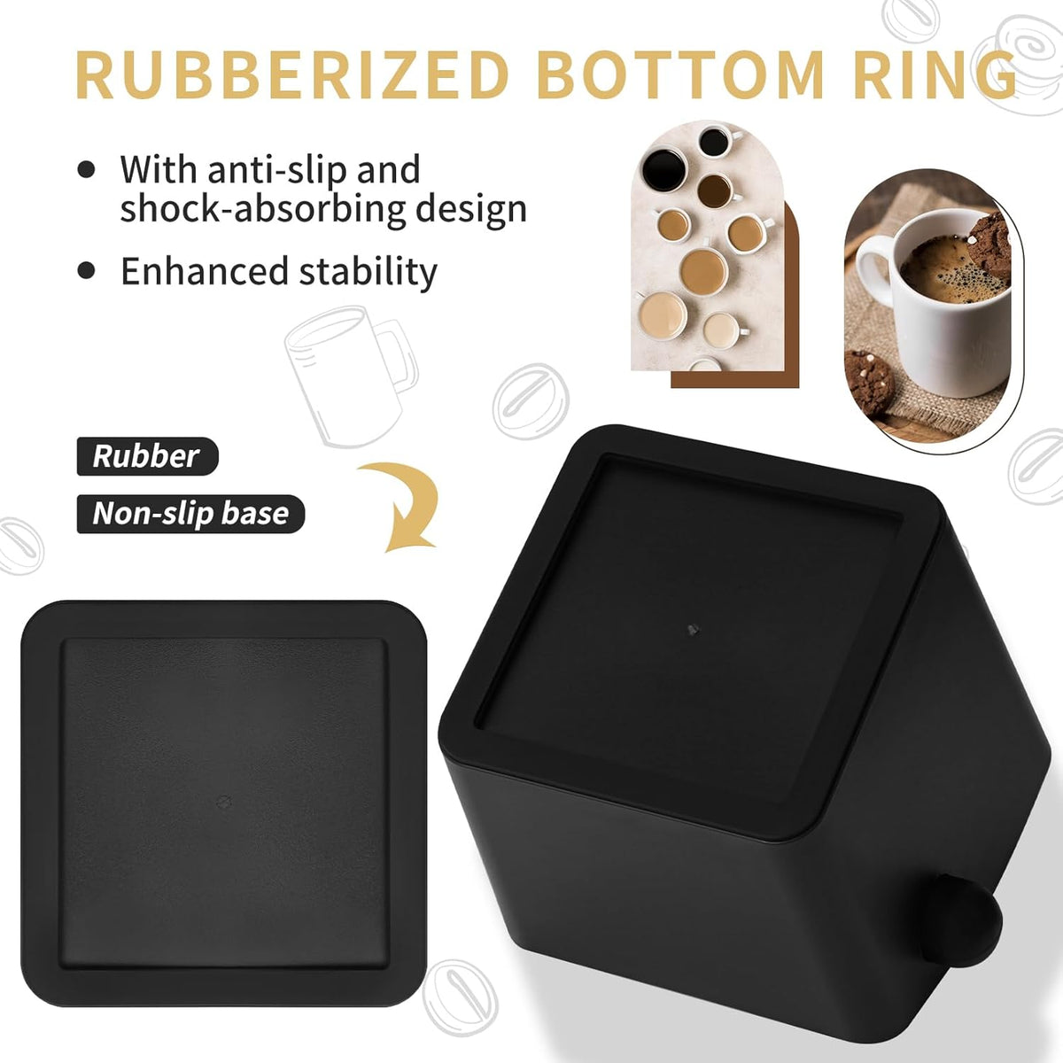 Large Square Knock Box Shock-absorbent Knock Box Espresso with Removable Knock Bar and Non-Slip Base Espresso Accessories for Home/Office (Large Black Knock Box)