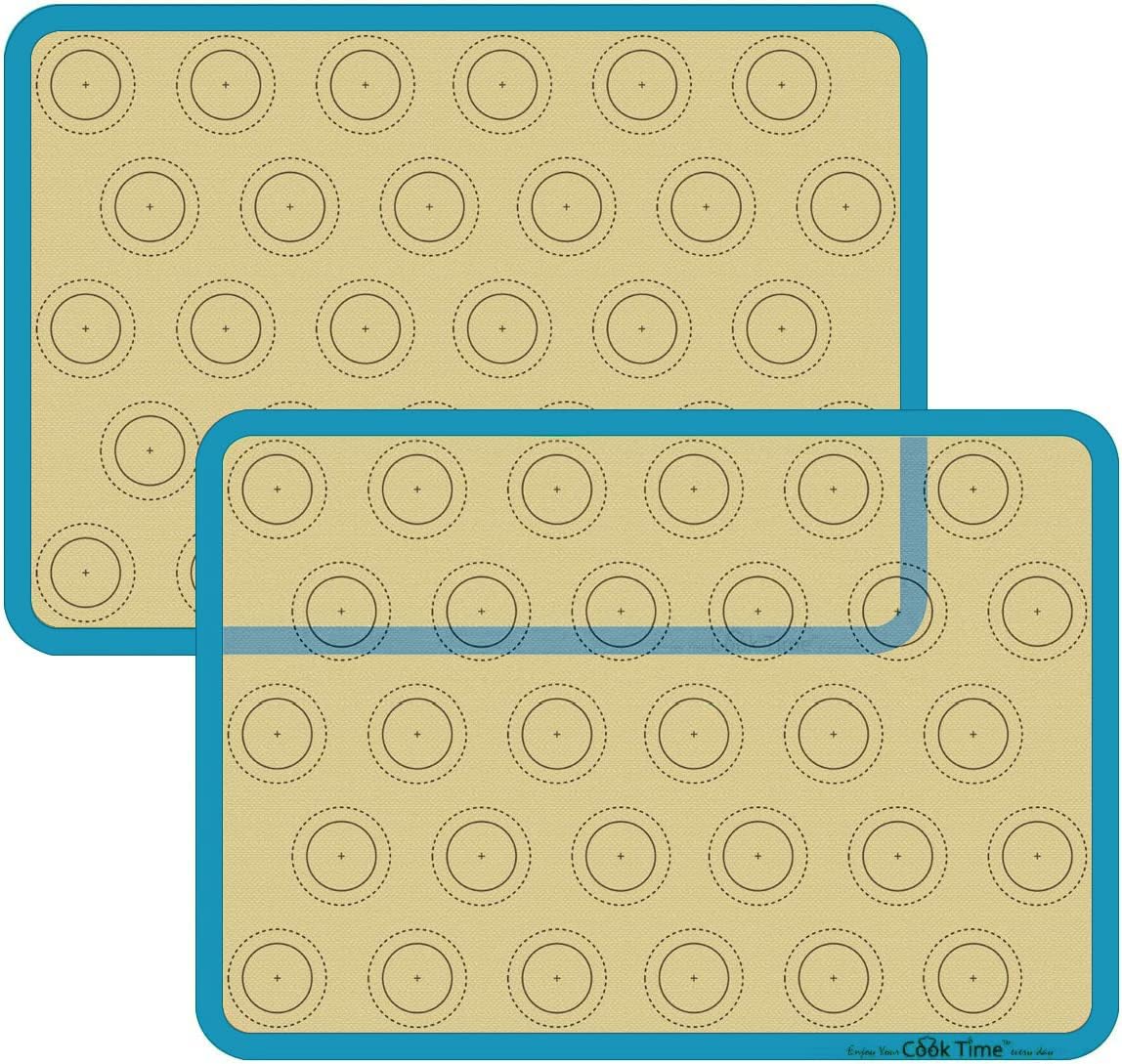 Macaron Silicone Baking Mat - Set of 2 Non Stick Silicon Macaroon Baking Sheet Cookie Liner(BPA Free/Reusable/Half Sheet),Perfect Cooking Kit for Macarons,Pastry,Cake and Bread Making (Blue)