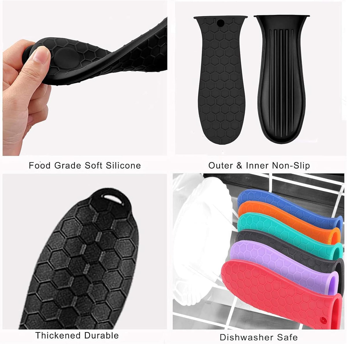 4 Pcs Silicone Hot Handle Holder, Potholder for Cast Iron Skillets, Non-Slip Rubber Pot Handle Sleeve Heat Resistant for Frying Pans & Griddles Sleeve Grip Handle Cover,Metal cookware Handles, Black
