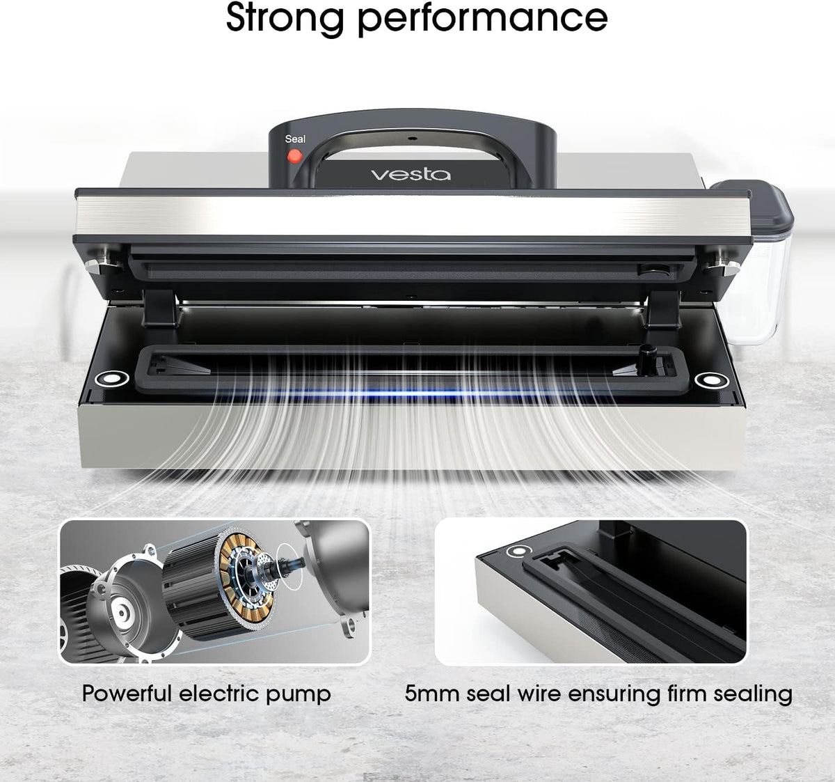 Vesta Precision Vac'n Seal Pro I Vacuum Sealer - Smart Seal Design, Full Speed Operation, Effortless Heavy Workload, Patented Cutter Box Bags, Designed and Serviced in USA