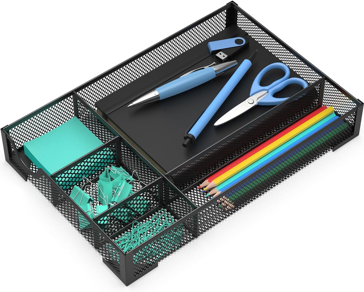 Desk Drawer Organizer, Office Desk Organizer Tray with 5 Dividers, Pen Pencil Drawer Organizer for Office Supplies, Desktop, Bathroom, Kitchen, Makeup, Vanity