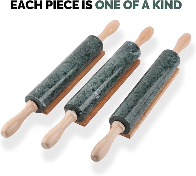 Koville Indian Natural Marble Rolling Pin, Non-Stick Polished Dough Roller, Pasta, Dumpling, Fondant, Pie Crust, Bread, Pizza Dough, Kitchen Baking Pastry Tools with Mat/Scraper(Indian Green)