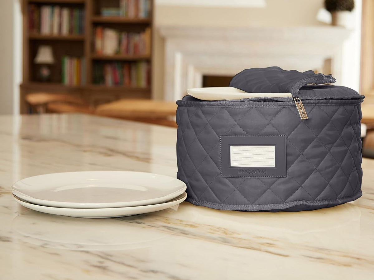 Covermates Keepsakes - Dish Storage - Padded Protection - ID Window - Stain Resistant - Machine Washable - China Storage, Slate