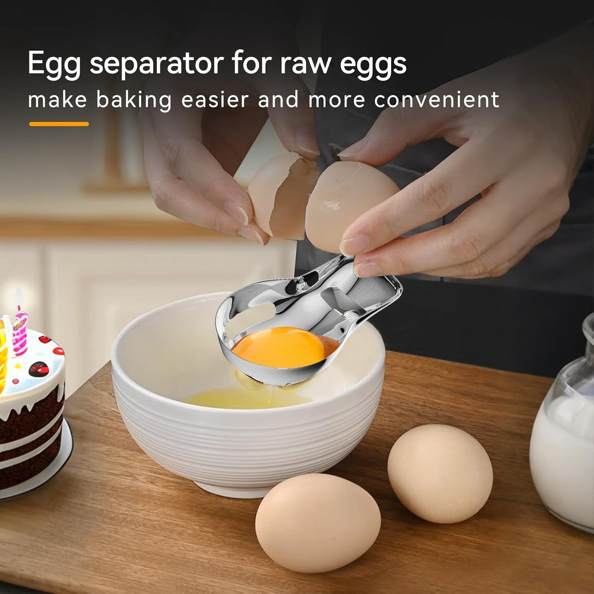 Egg Yolk Separator，Egg Separator for Raw Eggs,Food Grade Stainless Steel Egg Yolk White Separator, Kitchen Baking Gadgets