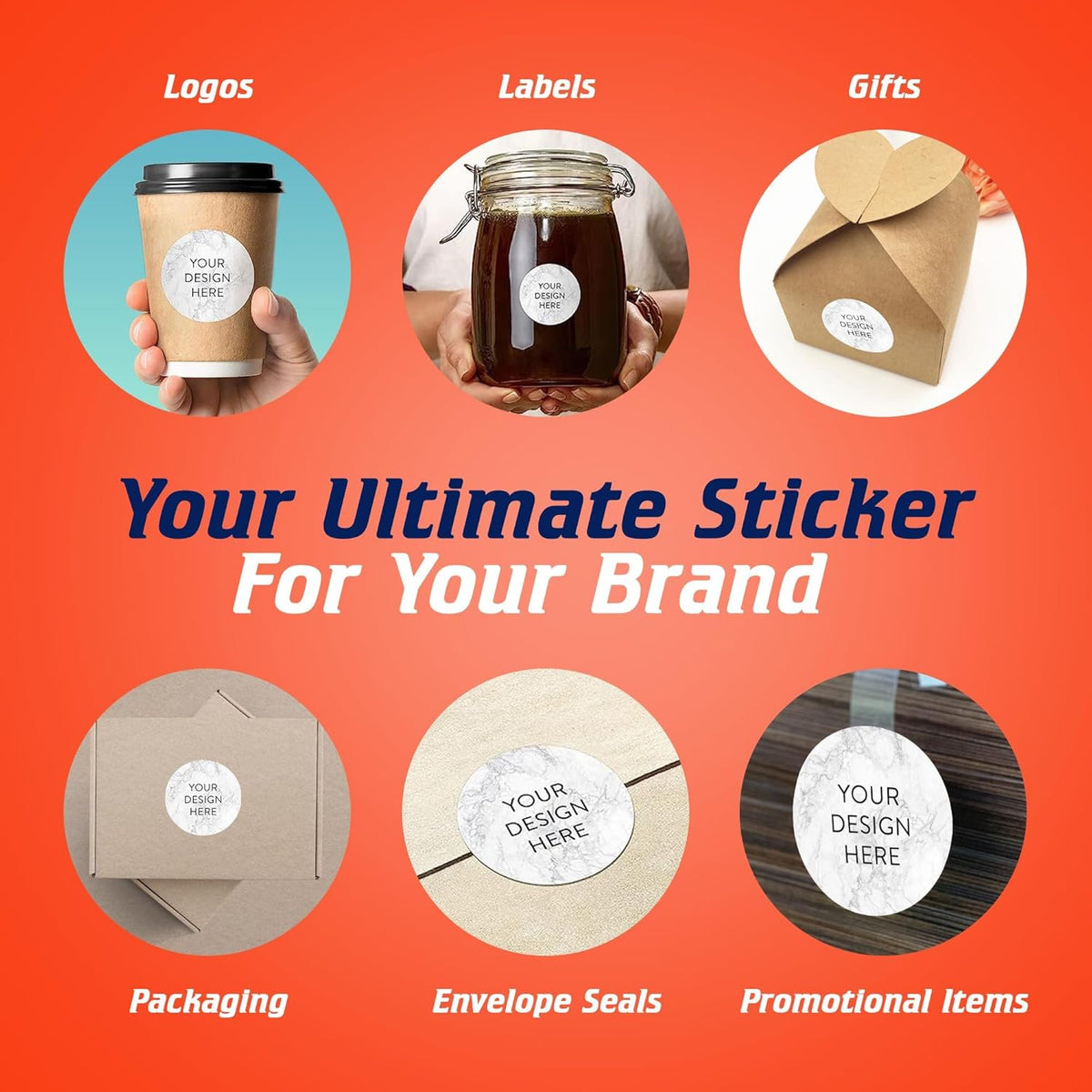 100 Custom Vinyl Stickers - Upload Your own Image, Text, Design, Logo - Personalized Logo Labels for Handmade, Packaging, Bottle, Jars, Candle, Brand Stickers (Silver Marble, 1.5x1.5)