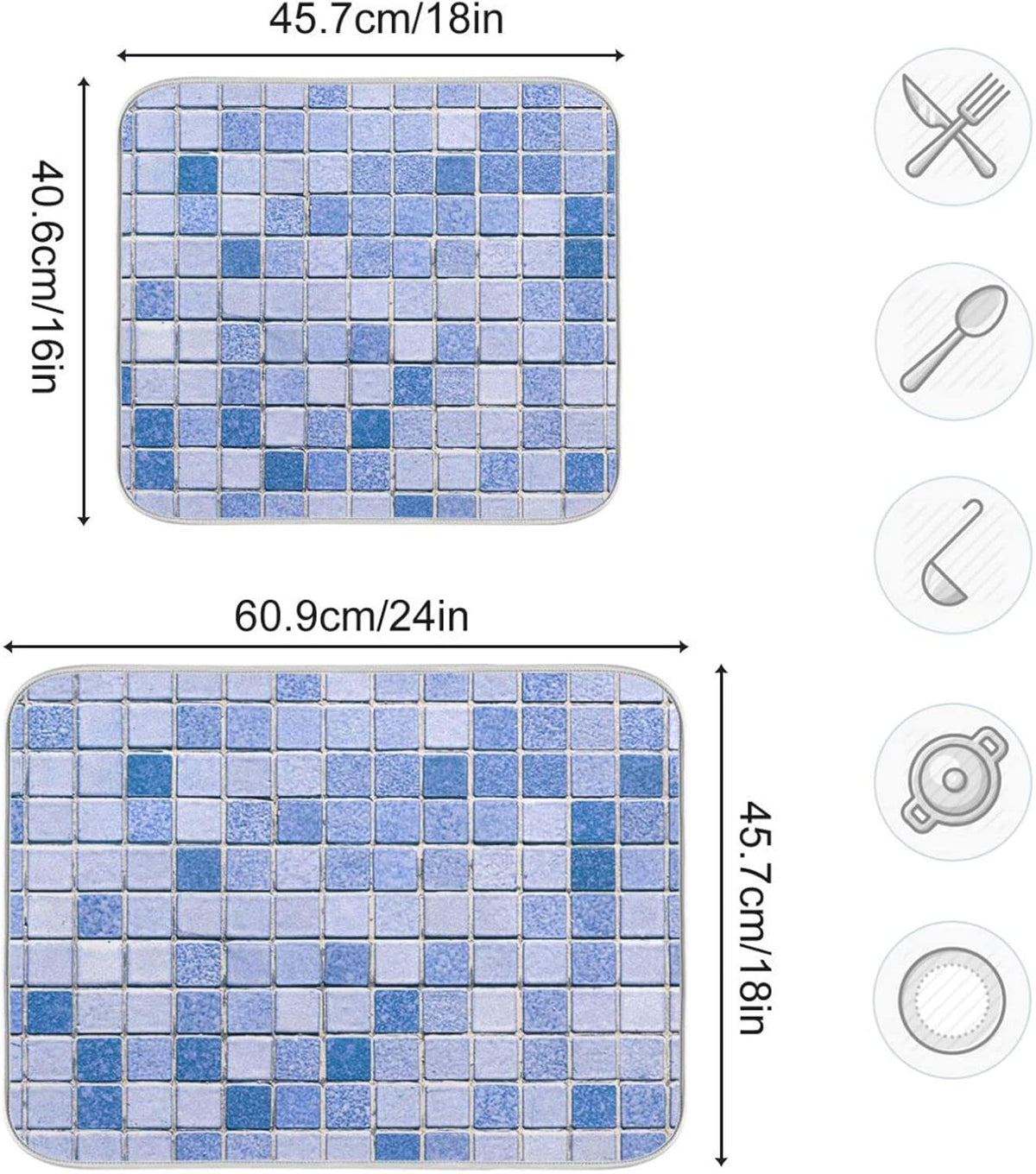 Super Absorbent Dish Drying Mat, Microfiber Fast-Drying Dish Mat, 16" x 18", Kitchen Dish Drying Pad, Mosaic Pattern