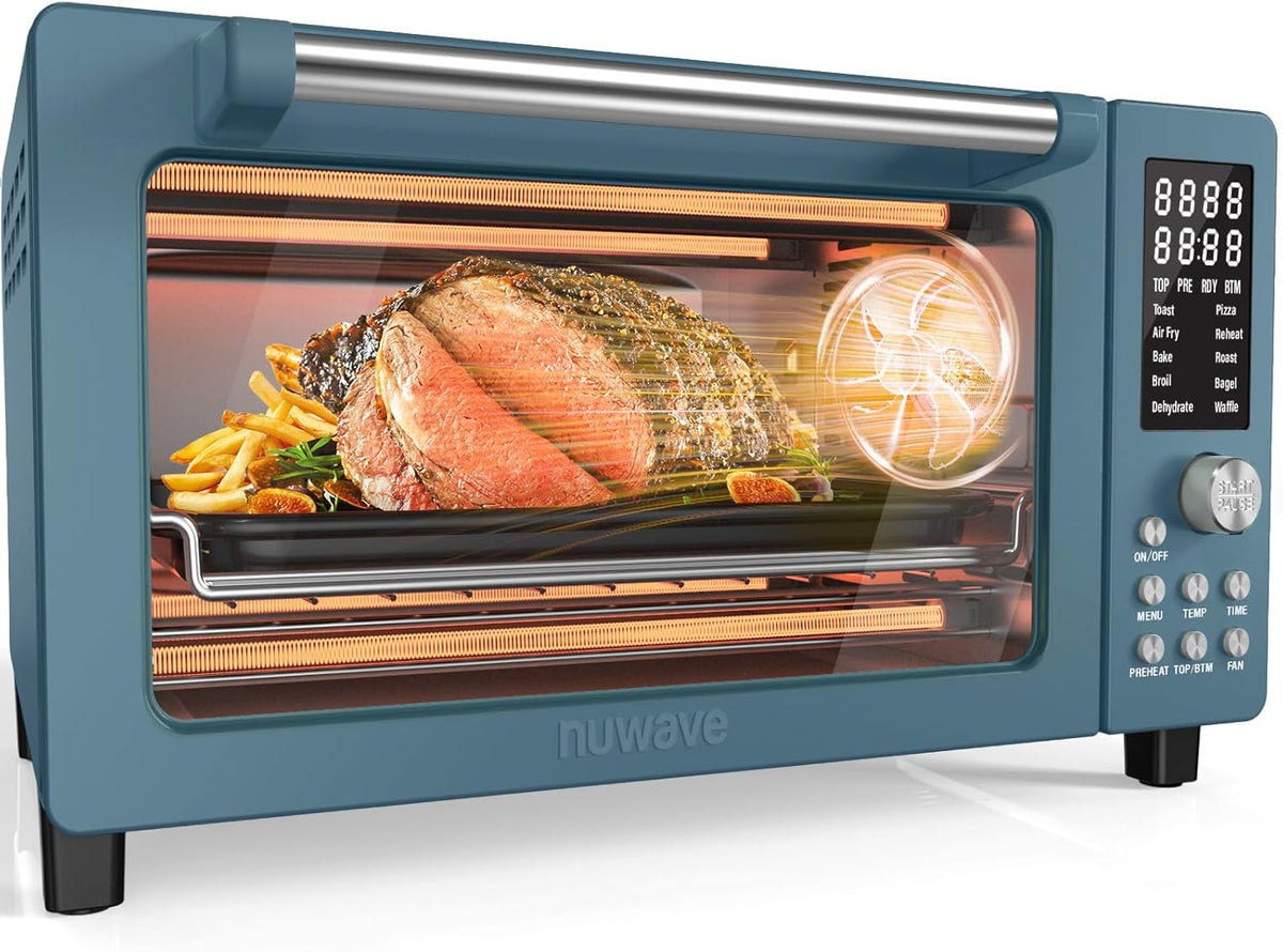 Nuwave Bravo Pro Smart Air Fryer Toaster Oven Combo, Airfryer Convection Oven Countertop, 10-in-1 Functions with Quicker & Even Crisp Technology, 1800W, 50-450°F, PFAS-Free, 21QT, Cozy Blue