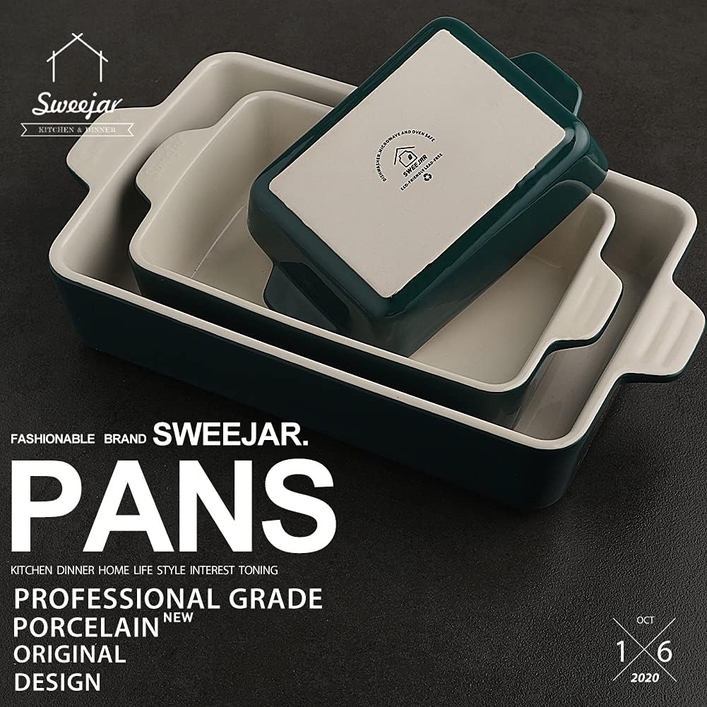 Sweejar Ceramic Bakeware Set, Rectangular Baking Dish Lasagna Pans for Cooking, Kitchen, Cake Dinner, Banquet and Daily Use, 11.8 x 7.8 x 2.76 Inches of Casserole Dishes (Jade)
