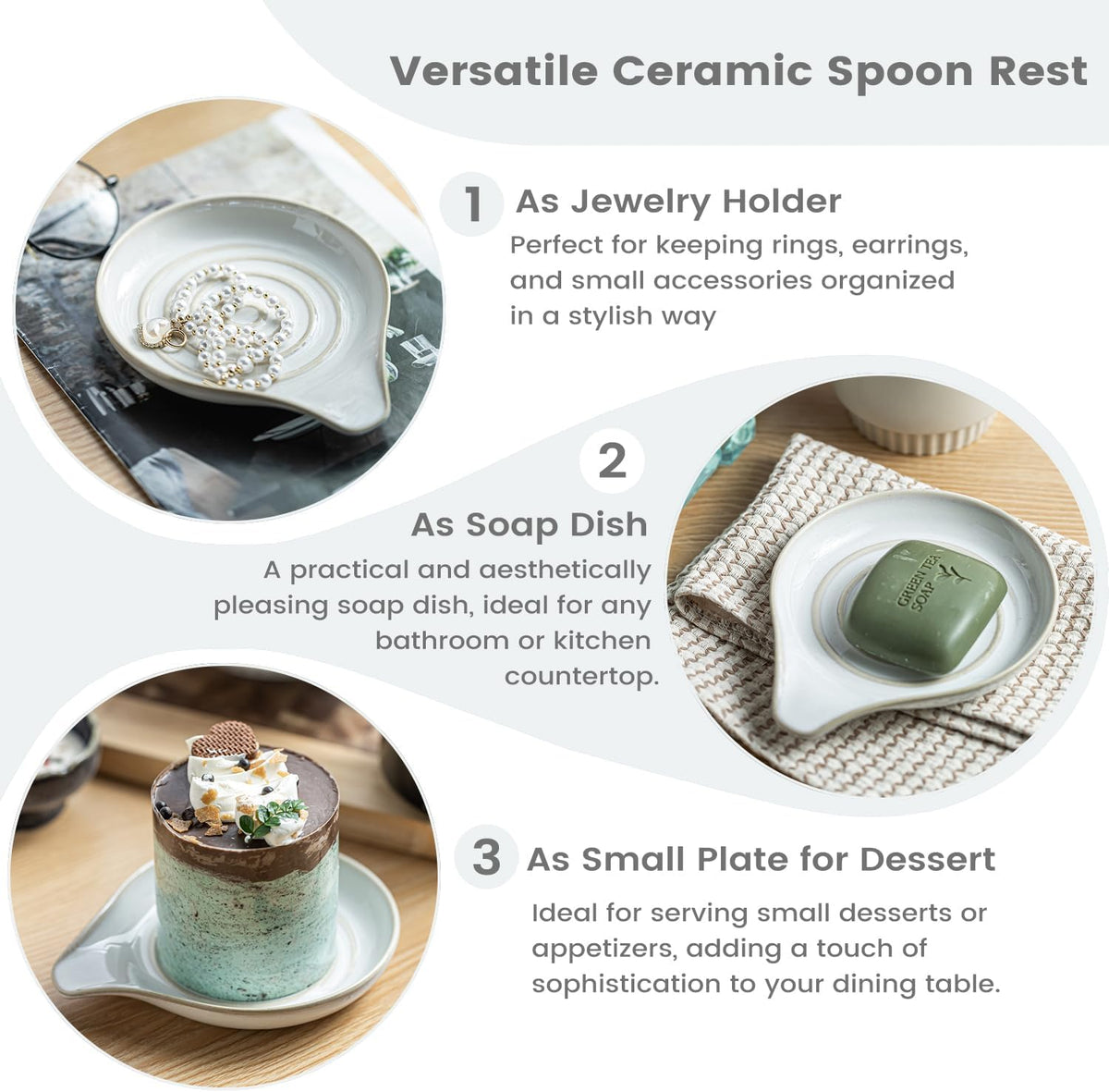 LAUCHUH Spoon Rest for Stove Top, Ceramic Spoon Holder Large Spault Rest for Kitchen Counter Coffee Spoon Holder Cooking Utensil Rest Modern Farmhouse Kitchen Décor for Christmas, Cream, 5 Inch
