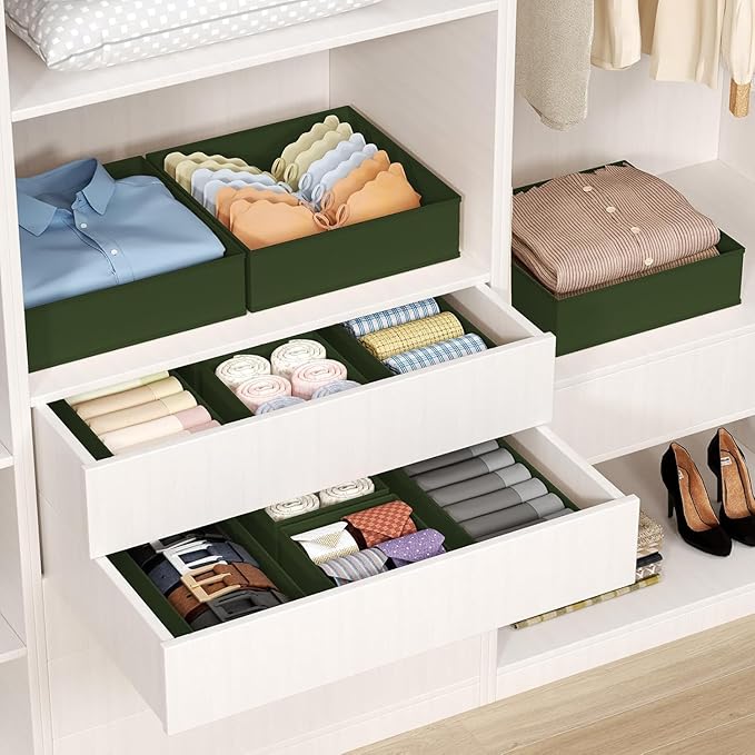 DIMJ Drawer Organizer Clothes - 24 Pack Closet Drawer Organizer Bins for Baby Clothes Storage, Fabric Dresser Organizer for Nursery Bedroom, Foldable Small Drawer Dividers for Underwear Socks
