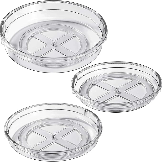 LAMU 3 Pack Lazy Susan Organizer Turntable for Cabinet, Condiment Organizer for Kitchen Pantry Organizers and Storage, Table Top, Fridge, Countertop, Spice Organization, 12'' 10.6'' 9.25'', Grey