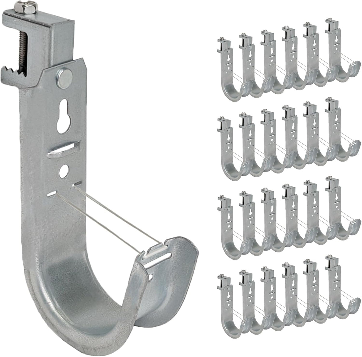 ICC Beam Clamp J Hook 2” with Retainer Clip - Galvanized Steel Cable Management Hooks for Hanging Cable to Beams - Rust-Resistant, EIA and TIA Compliant - 2 Inch 25 Pack