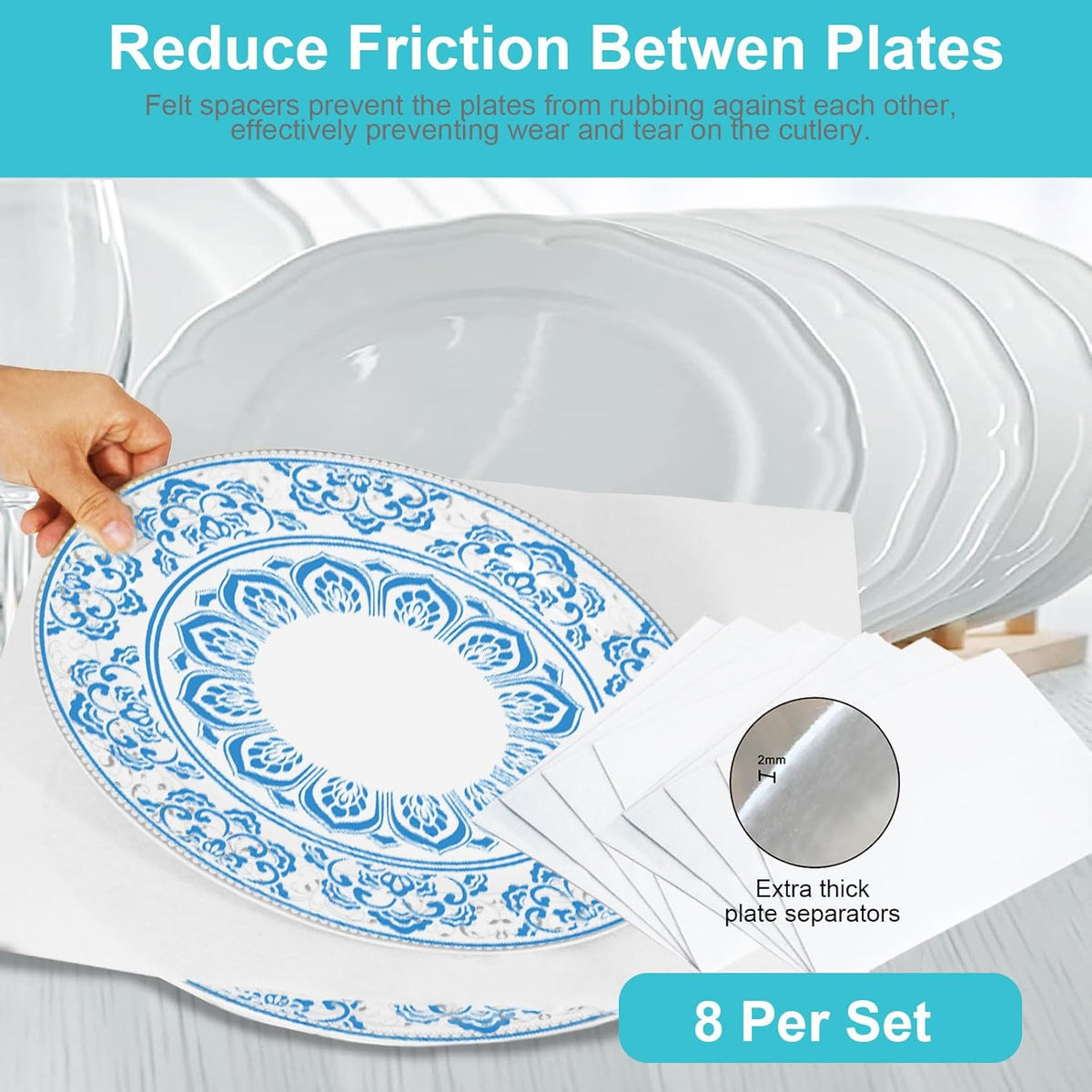 Quilted Platter Storage Case 2PACK-Fine China Storage Containers Hard Shell for Organizing,Stackable Plate Storage Containers with 8 Felt Dividers,dinnerware Storage,Moving Box,Moving Supplies