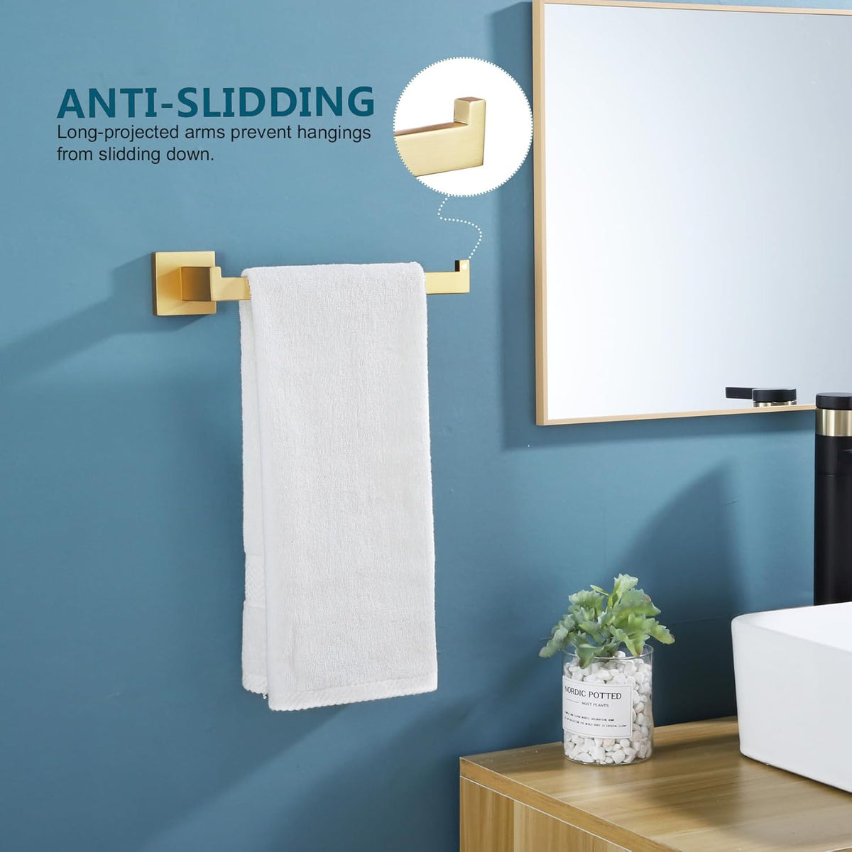 KOKOSIRI Towel Bar Gold Hand Towel Holder for Bathroom Kitchen Hardware Stainless Steel Wall Mounted, Brushed Gold, B3003BG