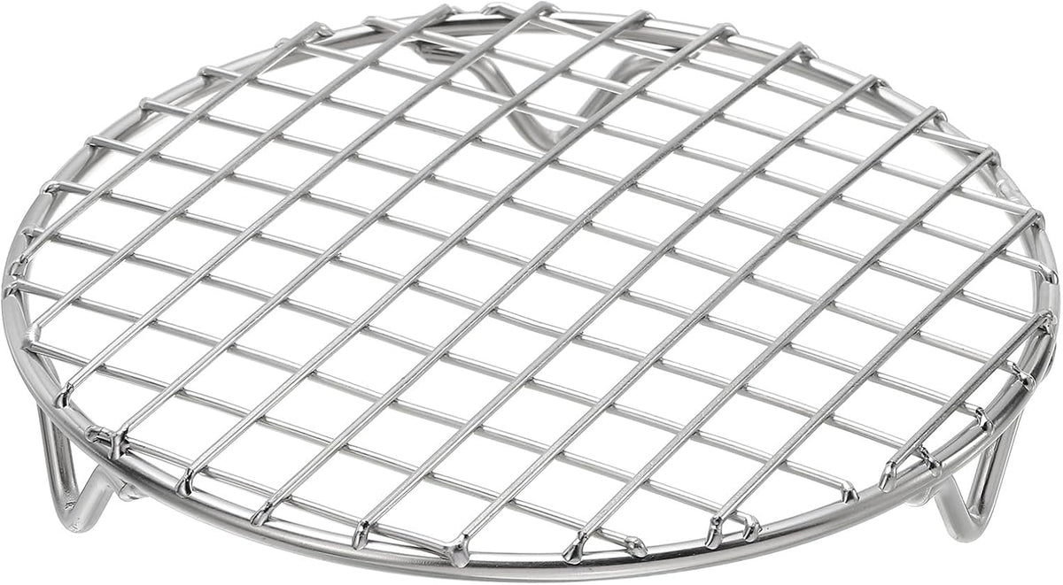 uxcell Round Cooking Rack with Legs, Dia 5.9 Inch 304 Stainless Steel Barbecue Grill for Cooking Baking Barbecue Air Fryer Racks, Silver
