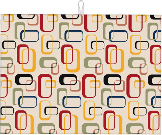 Mid Century Modern Retro Kitchen Drying Mat Vintage Decorative Microfiber Dish Drainer Mat for Kitchen Counter Absorbent Reusable Washable 18x24 Inch