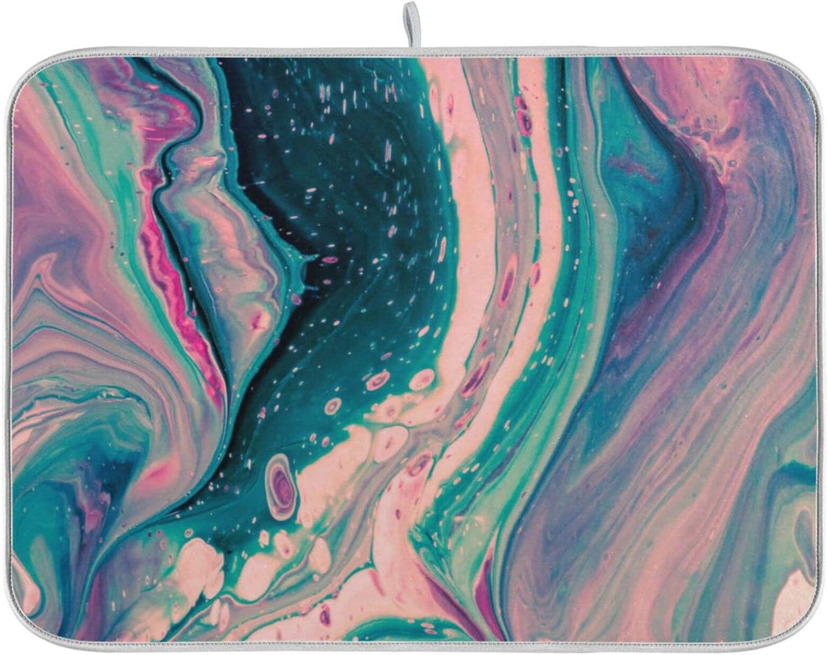 Super Absorbent Dish Drying Mat, Microfiber Fast-Drying Dish Mat, 24" x 18", Kitchen Dish Drying Pad, Marble Pink Green