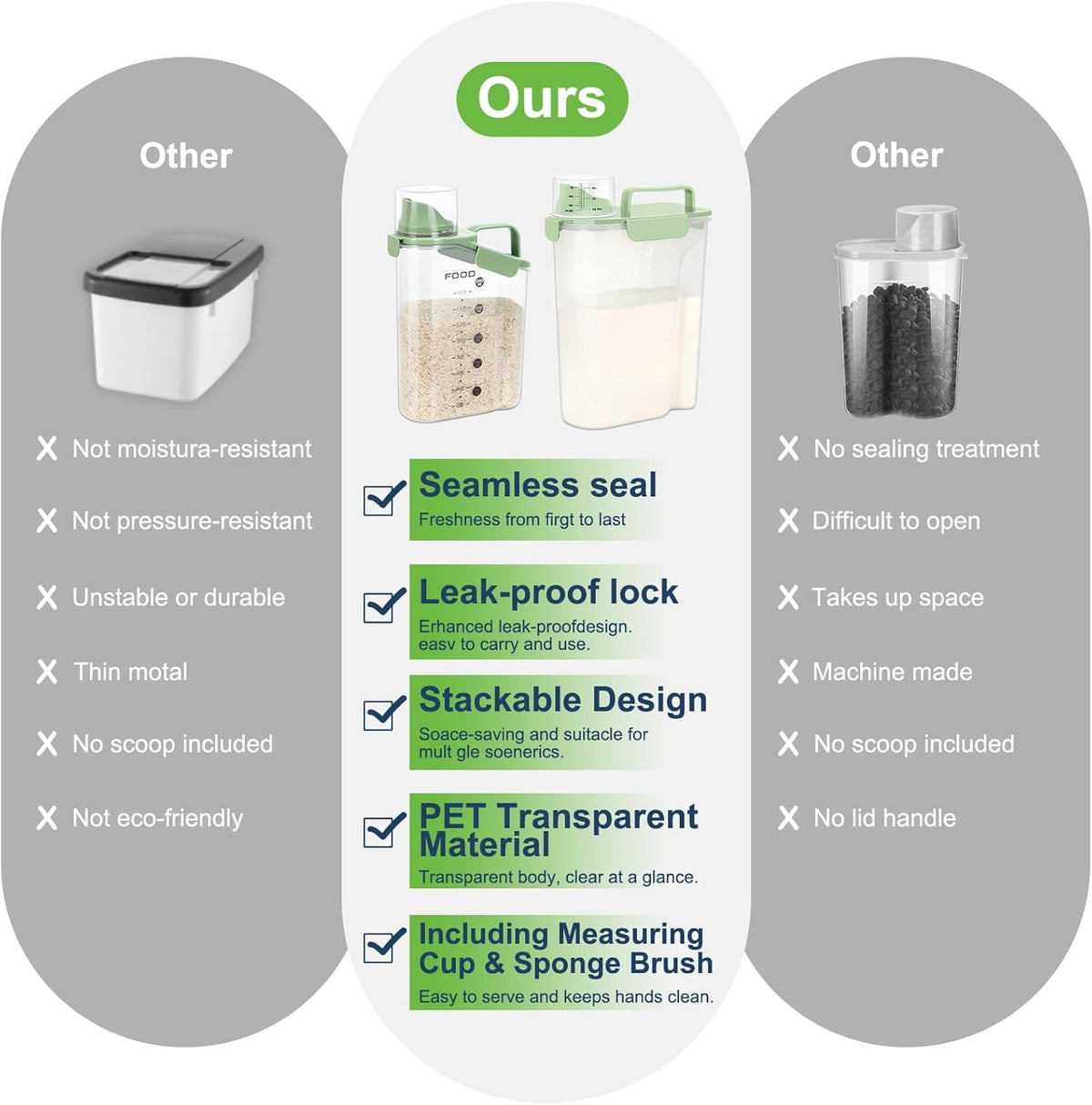 Rice Storage Container, Cereal Containers Storage, Dry Food Airtight Dispenser BPA Free, Clear Plastic Kitchen and Pantry Organization Bin (2, Green, 3Qt)