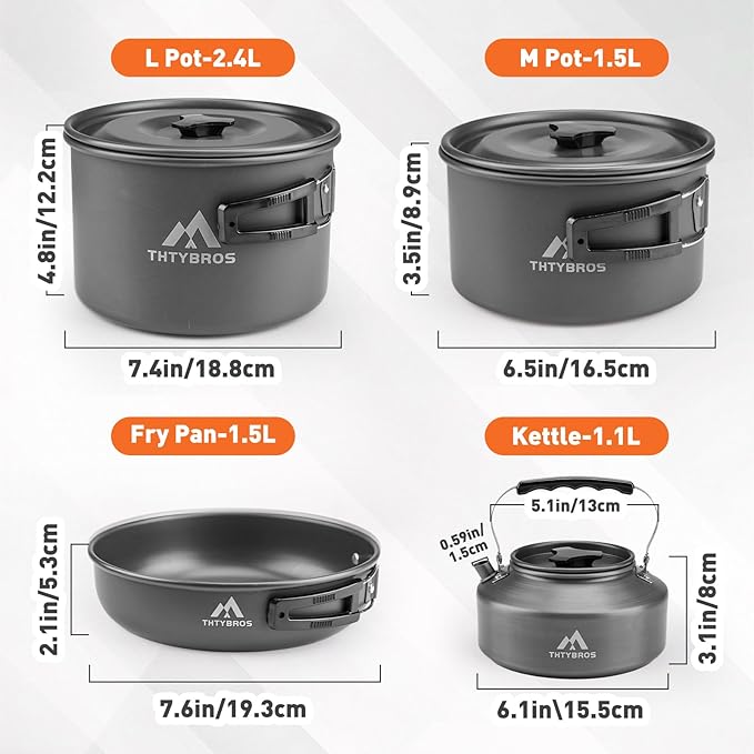 27pcs Camping Cookware Mess Kit for 2-4 People, Portable Cookware Set with Kettle, Pots & Pans, Stainless Steel Utensils, Plates, Dishware for Backpacking, Picnic, Outdoor Adventures