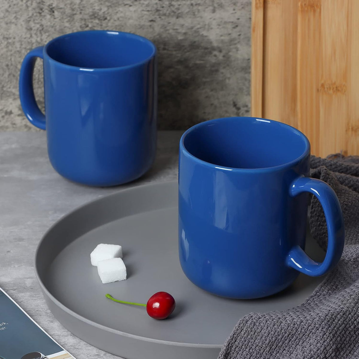Smilatte 20 OZ Large Coffee Mug, M016 Plain Ceramic Boss Big Tea Cup with Handle for Dad Men, Set of 2, Blue