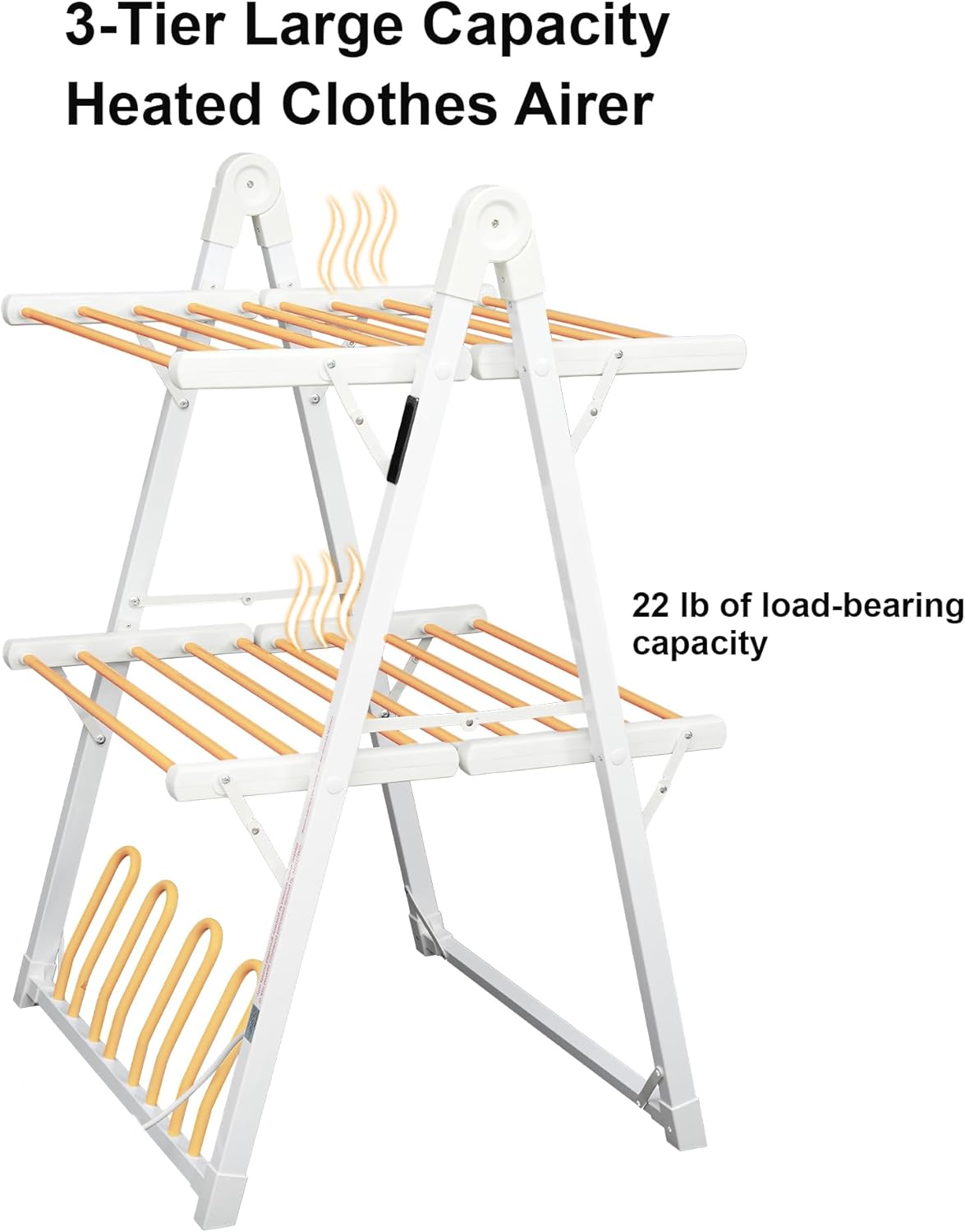 Electric Heated Clothes Drying Rack,Foldable Heated Garment Dryer with Timer Shut-Off Laundry Rack for Clothes Shoes Socks,Aluminum Alloy,White,Plug & Play,(39.37x25.98x23.82in)