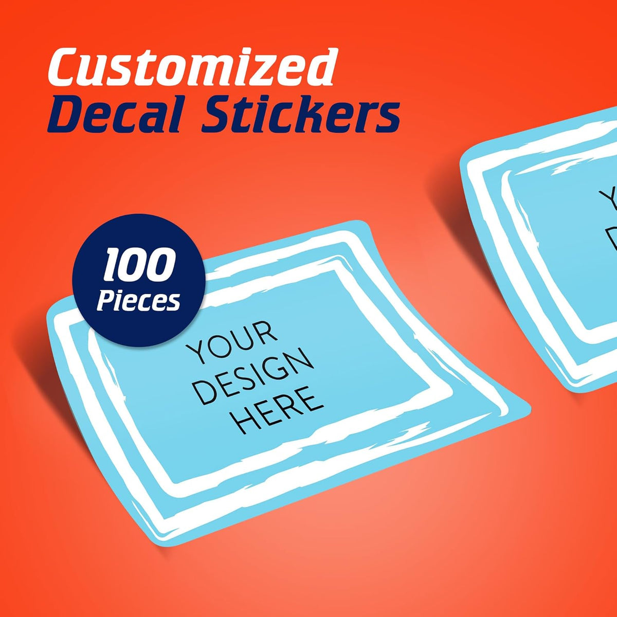 100 Custom Vinyl Stickers - Upload Your own Image, Text, Design, Logo - Personalized Logo Labels for Handmade, Packaging, Bottle, Jars, Candle, Brand Stickers (Blue Swirls, 4x2)