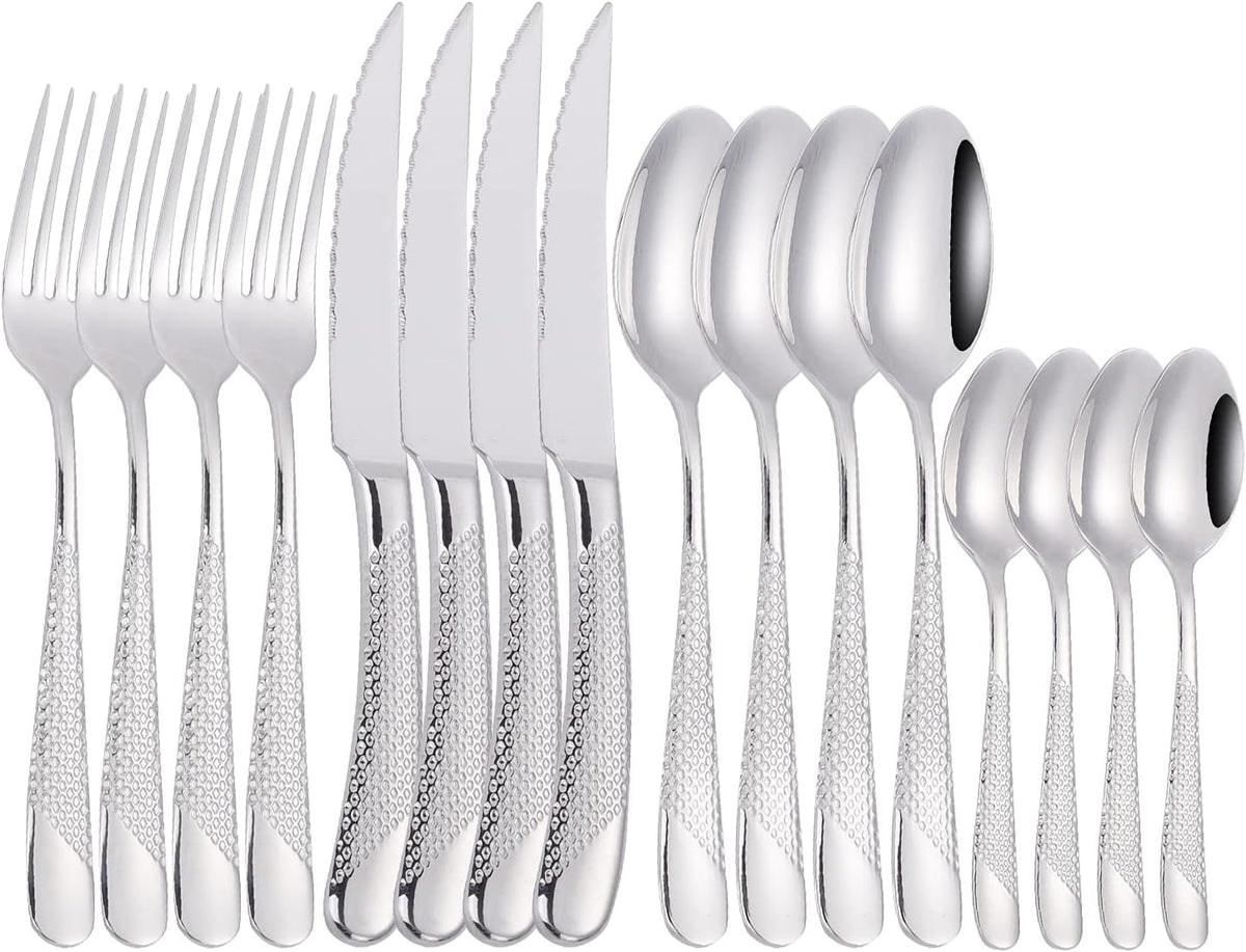 16 Piece Silverware Set,Stainless Steel Flatware Set Spoon and Fork Set for 4,Kitchen Utensil Cutlery Set Mirror Finish Dishwasher Safe Gift Package (gold)