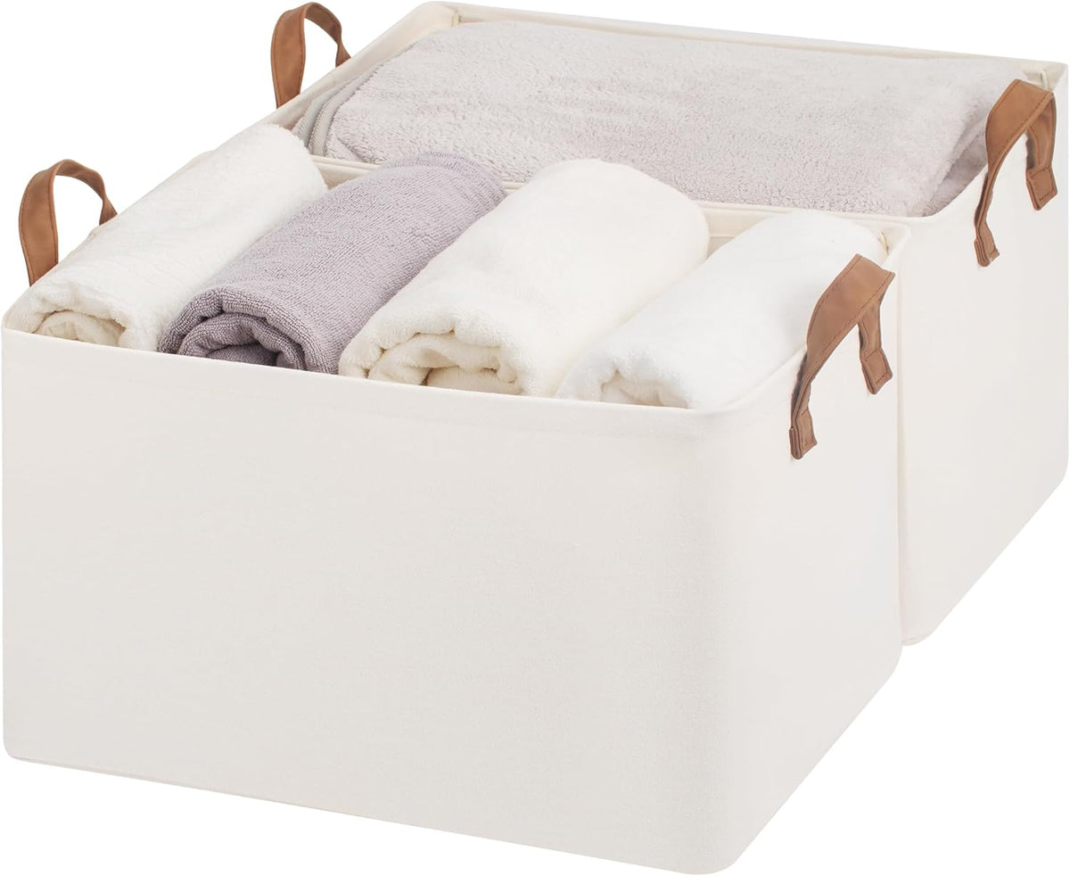 StorageWorks Storage Bins, Fabric Storage Bins for Shelves, Extra Large Storage Baskets with Metal Frame, Closet Baskets and Bins with Handles, Jumbo, Natural Color, 2-Pack