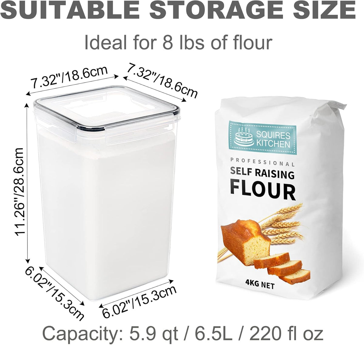 Large Food Storage Containers with Lids Airtight 6.5L / 5.9 quart, for Flour, Sugar, Baking Supply and Dry Food Storage, PANTRYSTAR 2PCS BPA Free Plastic Canisters for Kitchen Pantry Organization