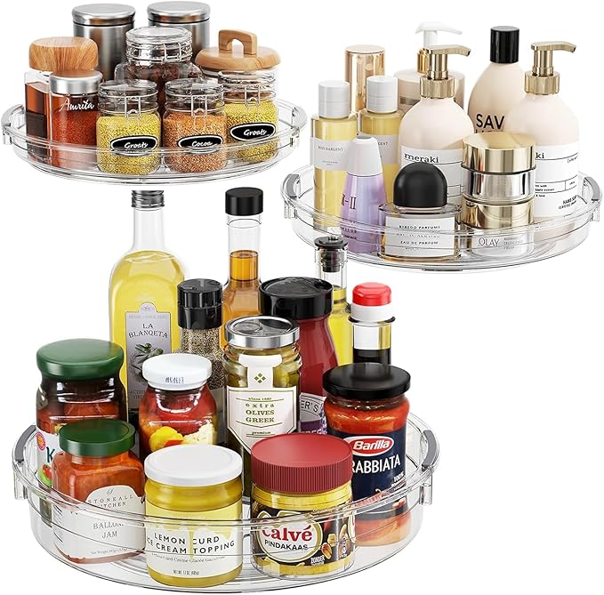 LAMU 3 Pack Lazy Susan Organizer Turntable for Cabinet, Pantry Organizers and Storage, Rotating Condiment Organizer for Kitchen, Table Top, Fridge, Countertop, Spice Organization, 9.25'' 10.6'' 12''
