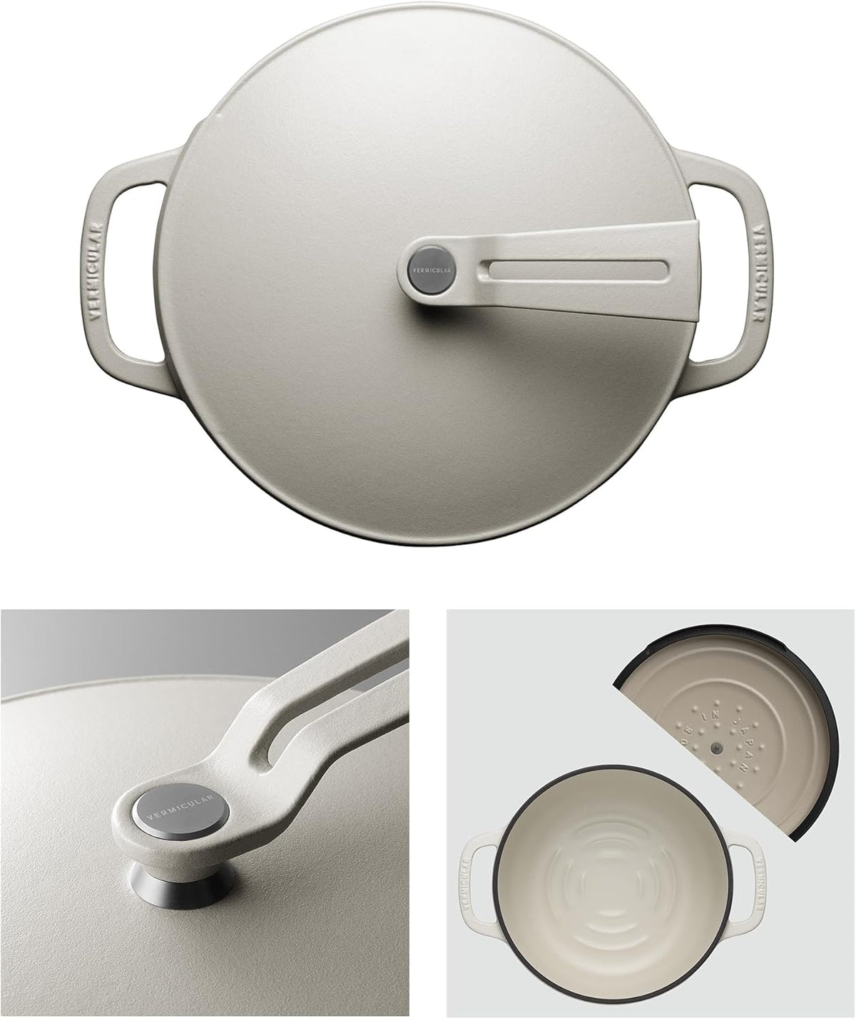 Vermicular Oven Pot 2.0 | Lightweight Enameled Cast Iron Pot | 22cm (3.7 Qt) | Non-Toxic | Induction-compatible | Dutch Oven | Made in Japan | Matte Linen Beige